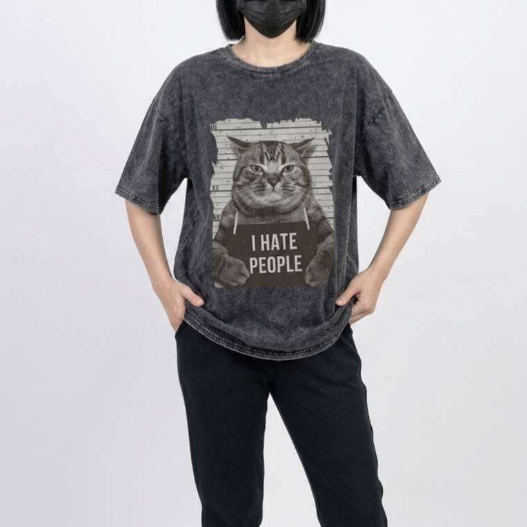 เสื้อยืดฟอกวินเทจผู้หญิงและผู้ชาย ผ้าคอตตอน 100% Oversize