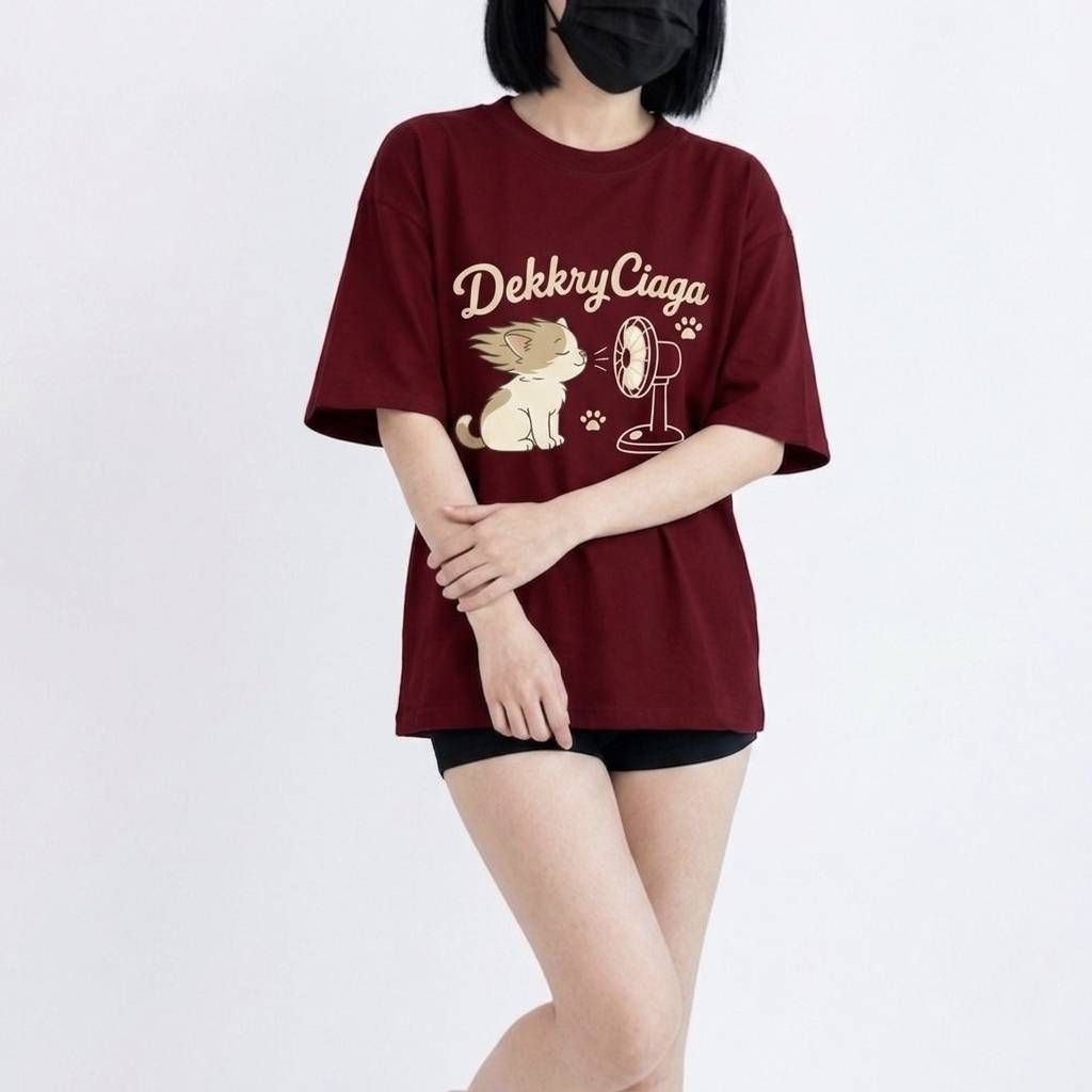 เสื้อยืด สไตล์วินเทจ ลายแมวตากพัดลม ผ้าฝ้าย 100%