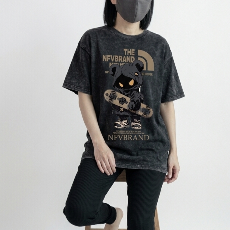 เสื้อยืด พิมพ์ลายแฟชั่น ทรงหลวม ผ้าฝ้ายแท้ 100%